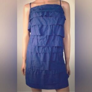 Ann Taylor Loft Blue silk tiered mini dress size 10
